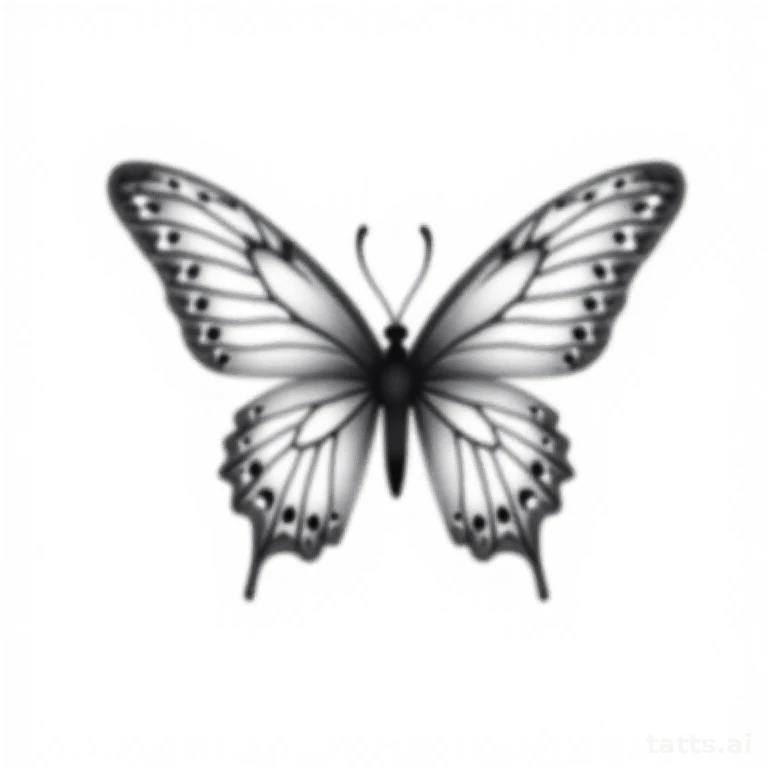 Tattoo design: butterfly silhouette with dotwork shading tattoo design, fine-line and dotwork h