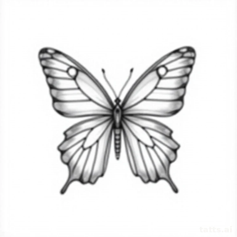 Tattoo design: symmetrical butterfly with floral accents tattoo design, fine-line botanical sty