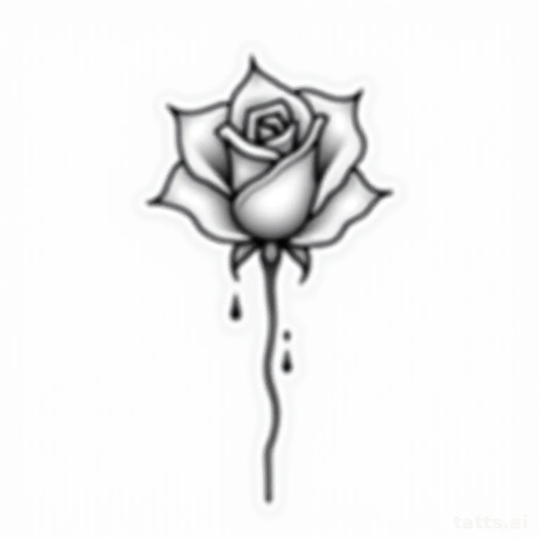 Tattoo design: wilting rose with falling petal tattoo design, fine-line style, delicate black l