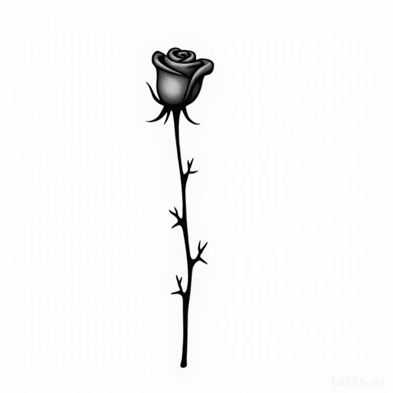 Tattoo design: rose stem with thorns tattoo design, fine-line minimalist style, thin continuous