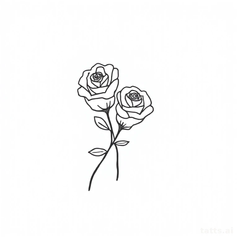 Tattoo design: two intertwined roses tattoo design, fine-line style, thin delicate black linewo