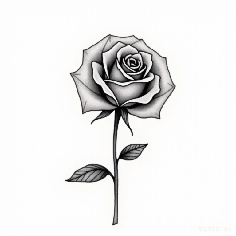 Tattoo design: rose with subtle shading tattoo design, fine-line single-needle style, light bla