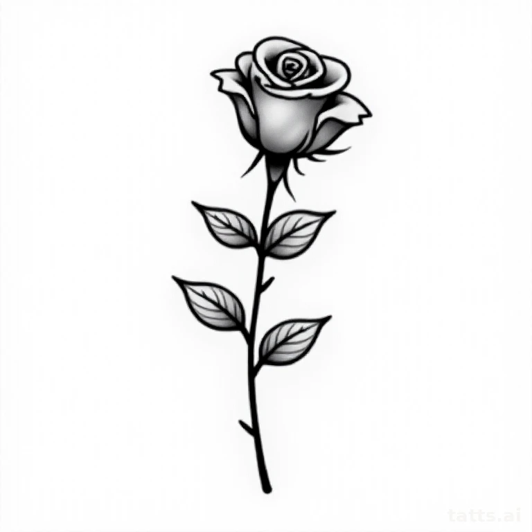 Tattoo design: rose outline with dotwork shading tattoo design, fine-line and dotwork hybrid st
