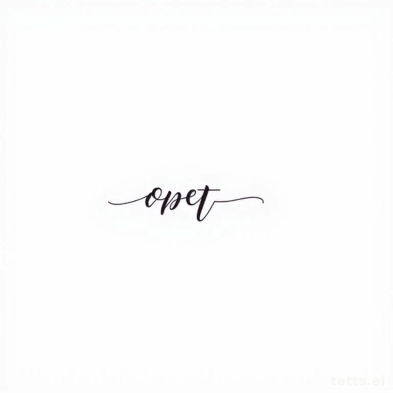 Tattoo design: single word script tattoo design, fine-line cursive lettering style, delicate th