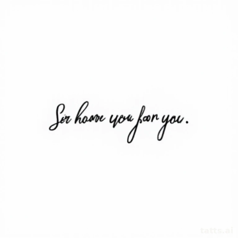 Tattoo design: short quote in flowing script tattoo design, fine-line handwriting style, thin b