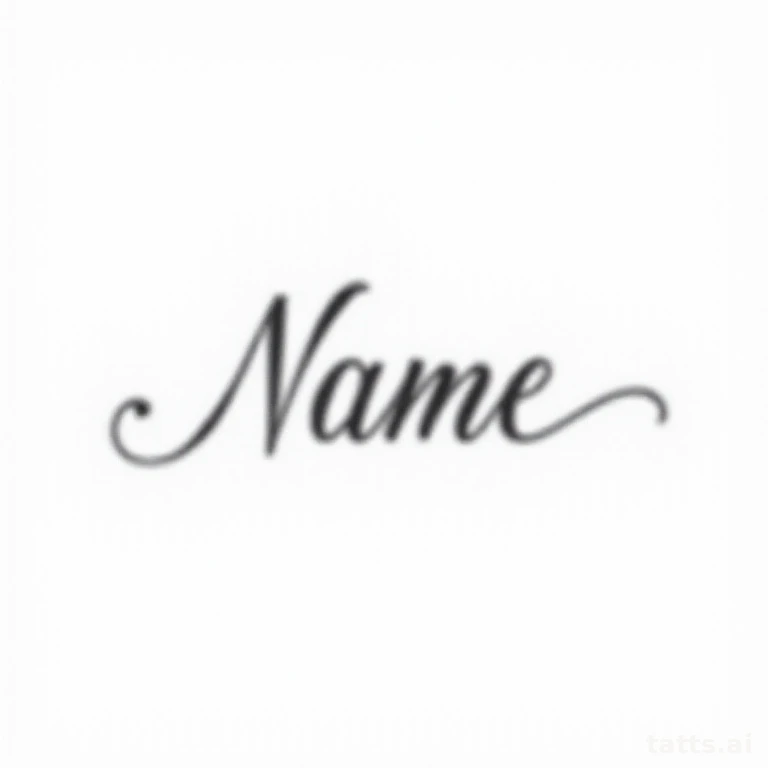 Tattoo design: name in elegant cursive tattoo design, fine-line script style, delicate black in