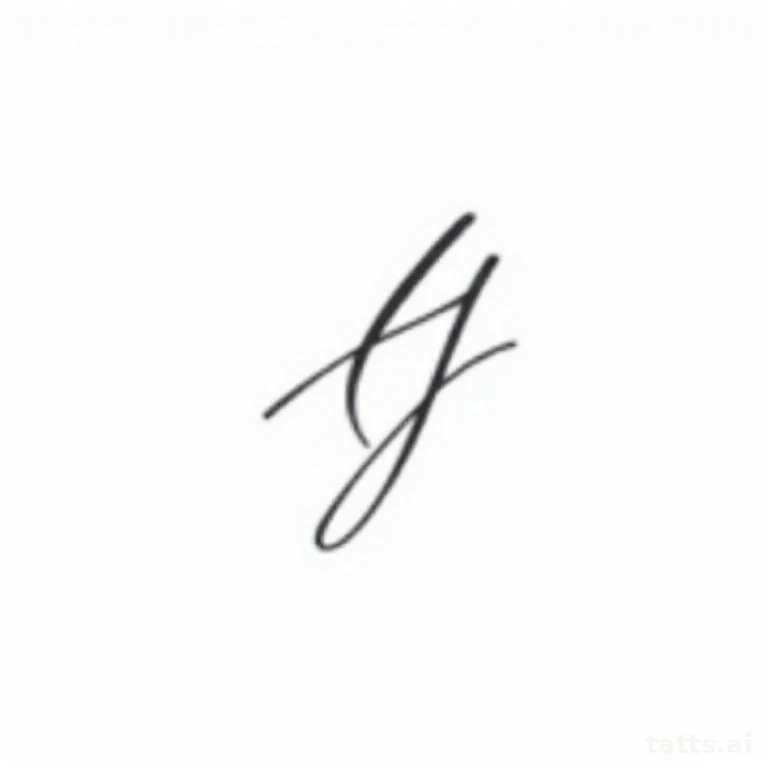 Tattoo design: single letter initial script tattoo design, fine-line calligraphy style, delicat