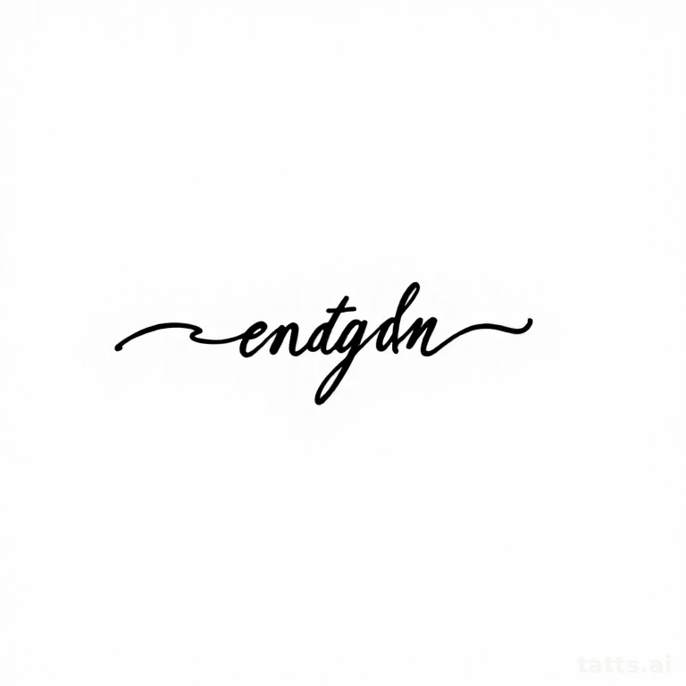Tattoo design: foreign language word in script tattoo design, fine-line lettering style, thin c