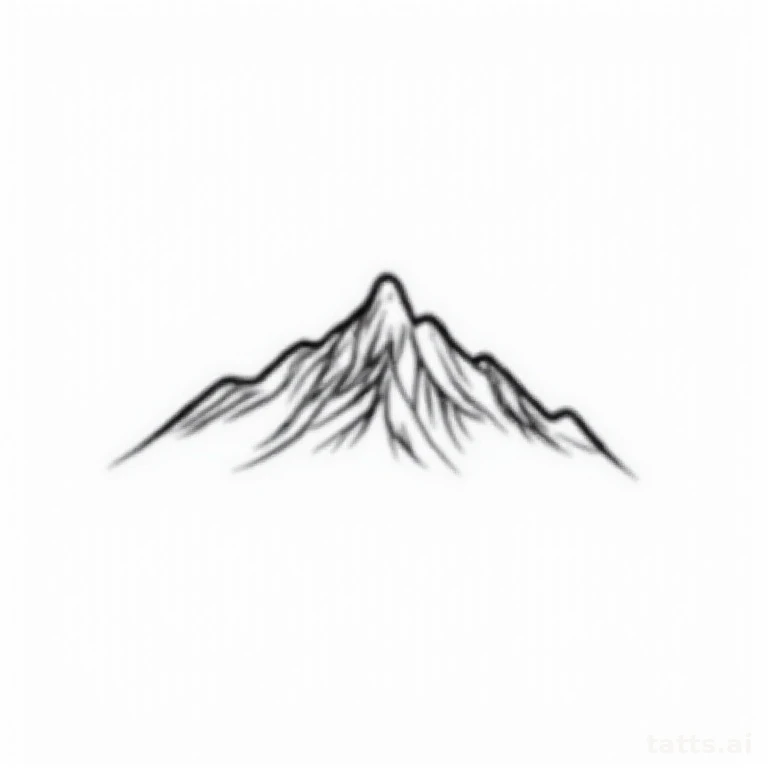 Tattoo design: fine line mountain range silhouette tattoo design, continuous single stroke, min
