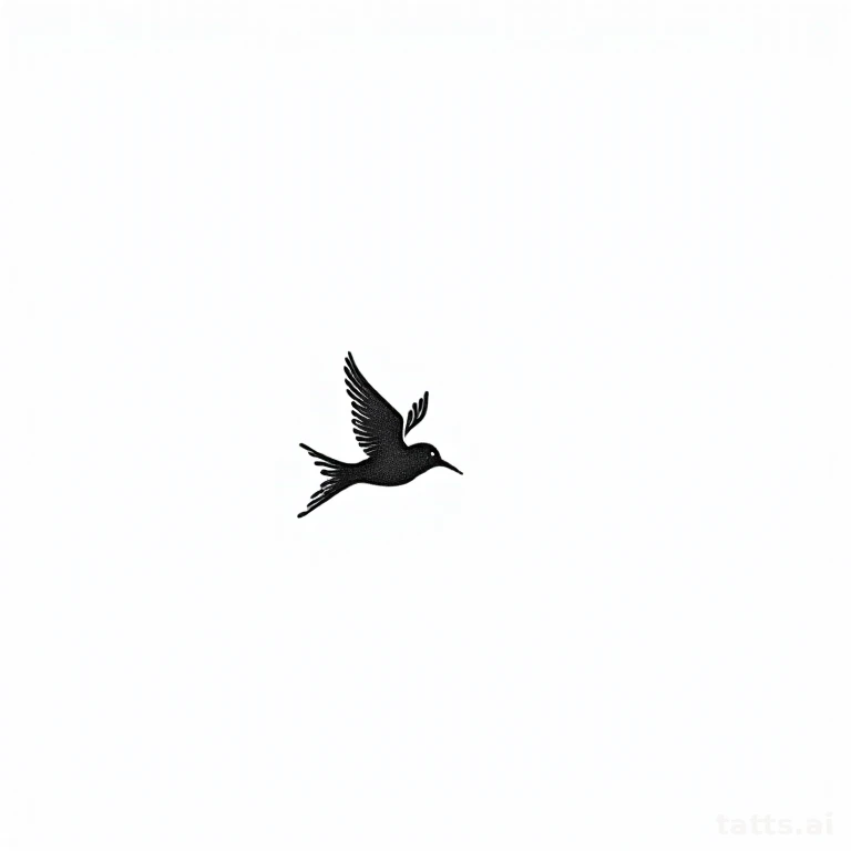 Tattoo design: fine line bird in flight tattoo design, single continuous contour line, delicate