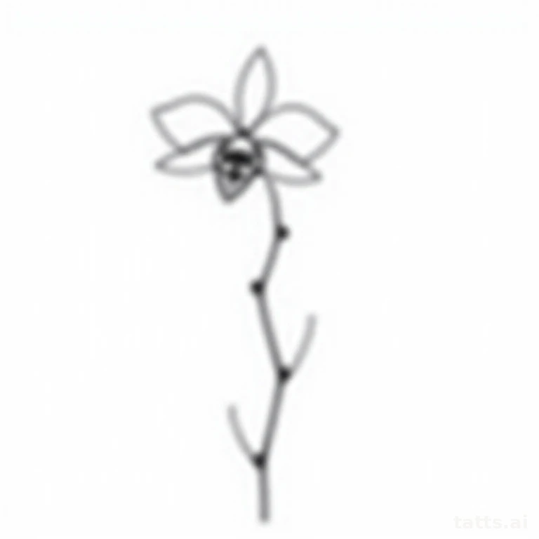 Tattoo design: fine line orchid stem tattoo design, delicate single-needle botanical linework,