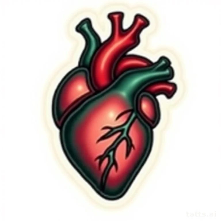 Tattoo design: bold anatomical heart tattoo design, American traditional style, thick black out