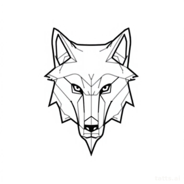 Tattoo design: geometric wolf head tattoo design, single-line continuous geometric style, clean