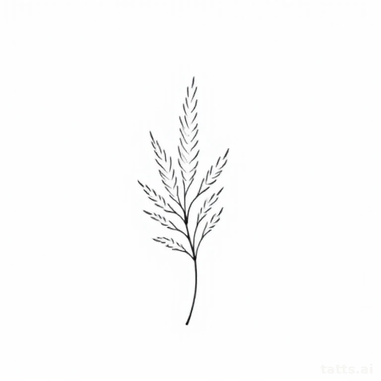 Tattoo design: botanical fern and line pattern tattoo design, minimalist single-needle style, t