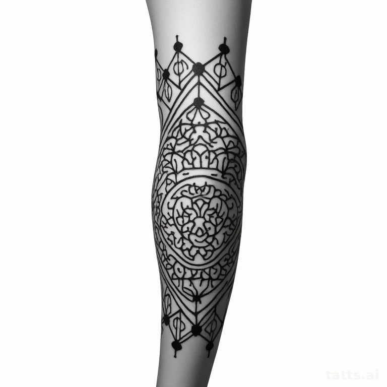 Tattoo design: geometric forearm sleeve tattoo design, Flower of Life pattern, wraparound compo