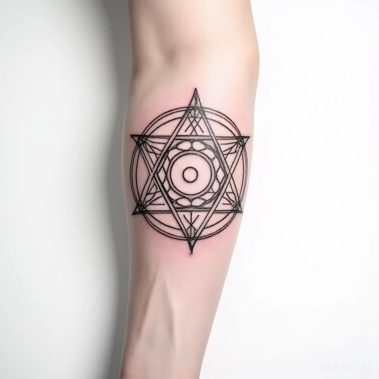 Tattoo design: geometric forearm Metatron's Cube tattoo design, sacred geometry, sharp linework