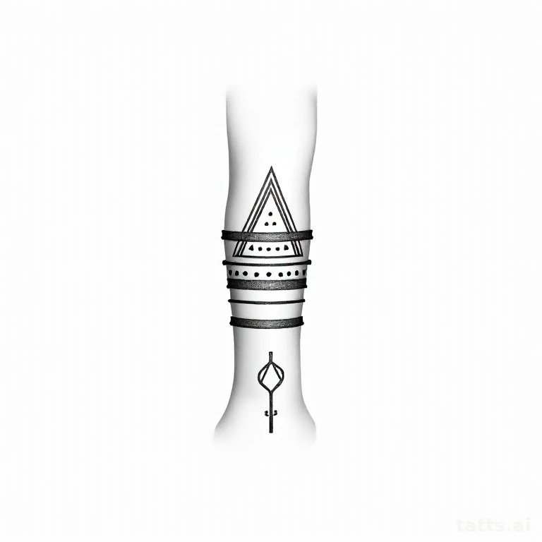 Tattoo design: geometric forearm wraparound band tattoo design, continuous triangle pattern aro