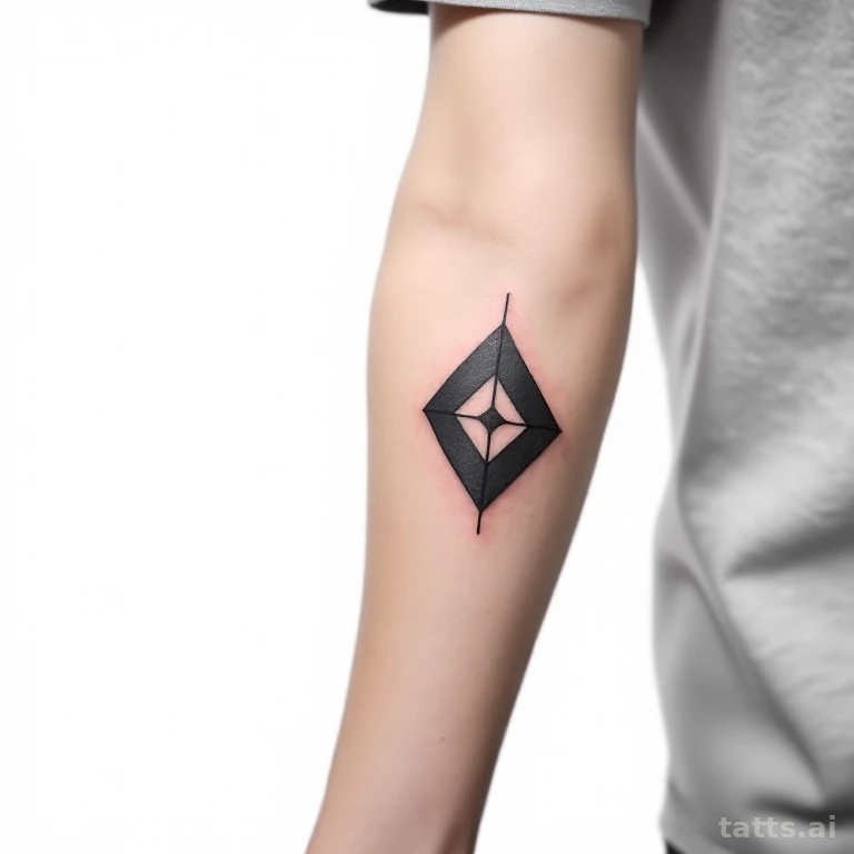 Tattoo design: geometric forearm single motif tattoo design, hexagon and line accents, minimal