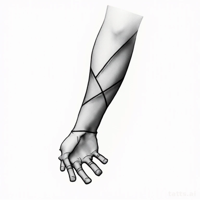 Tattoo design: geometric forearm abstract line art tattoo design, angular fragmented compositio