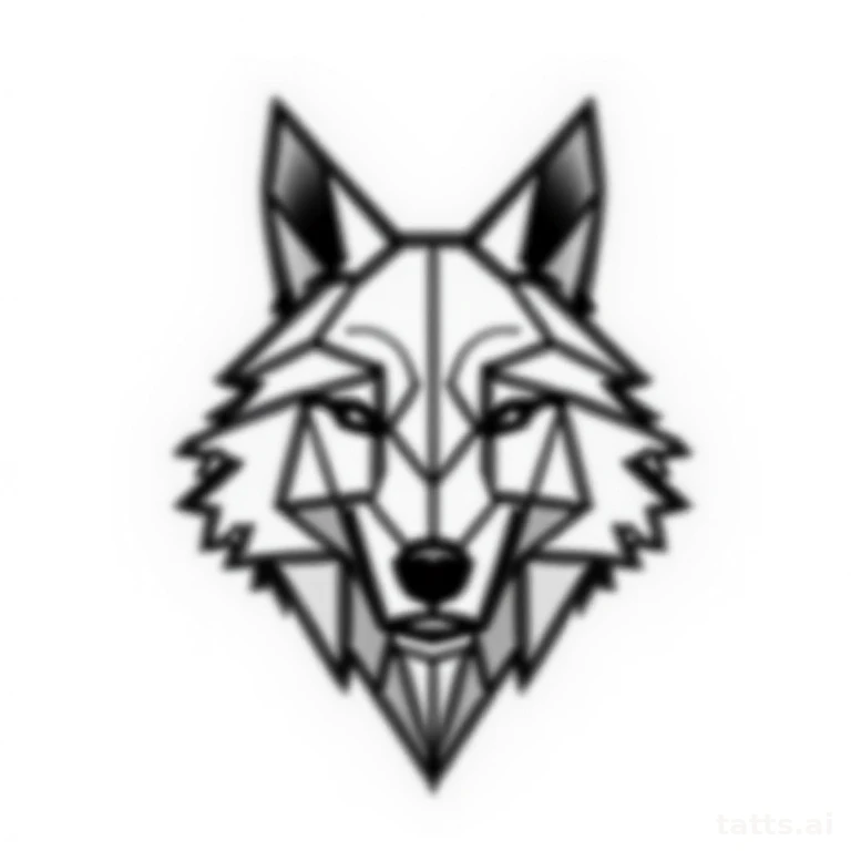 Tattoo design: geometric wolf head tattoo design, low-polygon triangular facets, bold black lin
