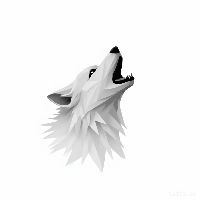 Tattoo design: geometric wolf howling silhouette tattoo design, angular polygon shapes, minimal
