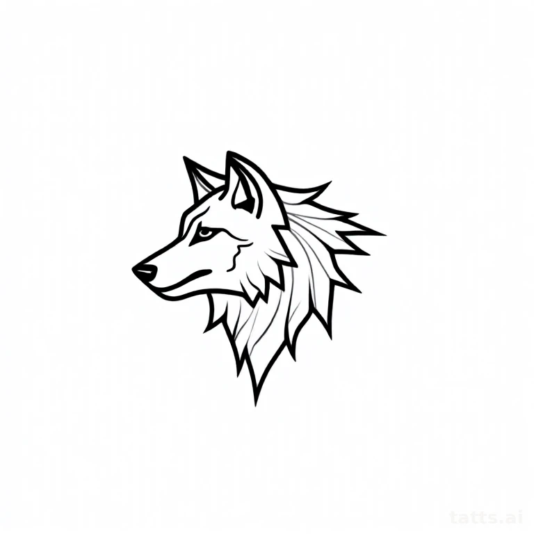 Tattoo design: geometric wolf line art tattoo design, single continuous line technique, sharp a