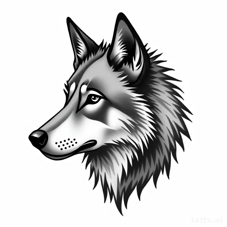 Tattoo design: geometric wolf with dotwork shading tattoo design, stippled triangle facets, dep