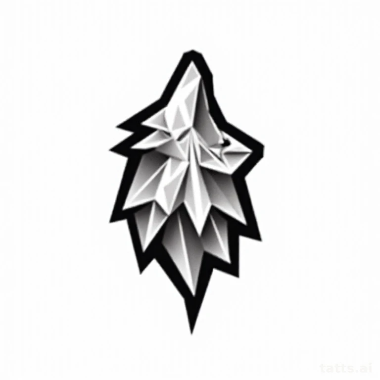 Tattoo design: geometric low-poly wolf tattoo design, faceted triangular construction, bold bla