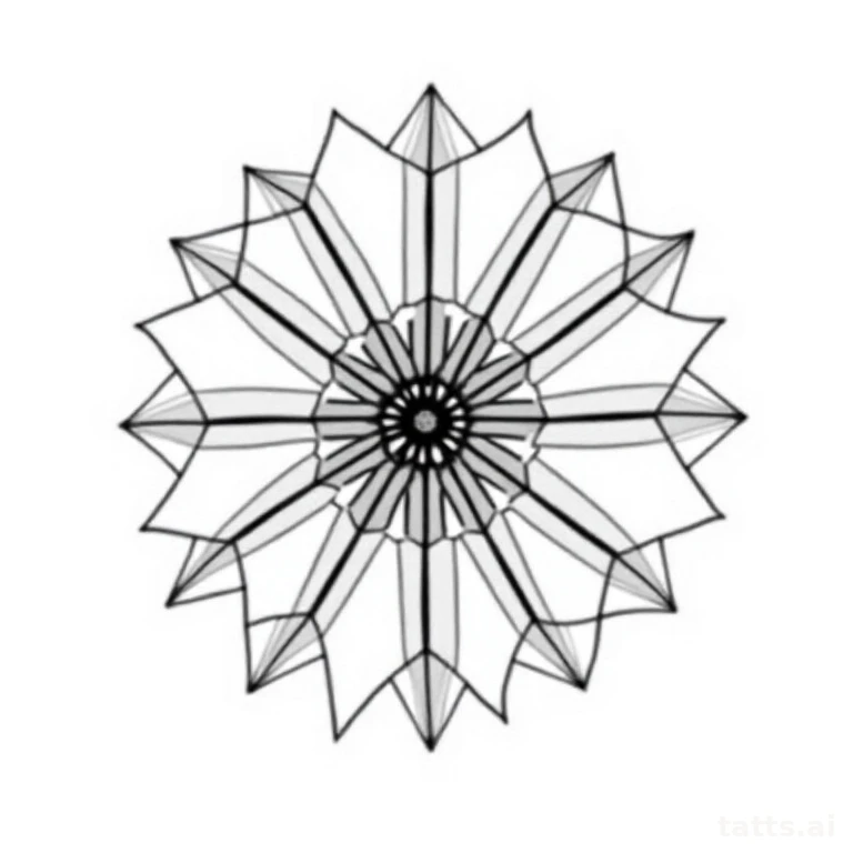 Tattoo design: geometric mandala tattoo design, radial symmetry, fine precise linework, solid b