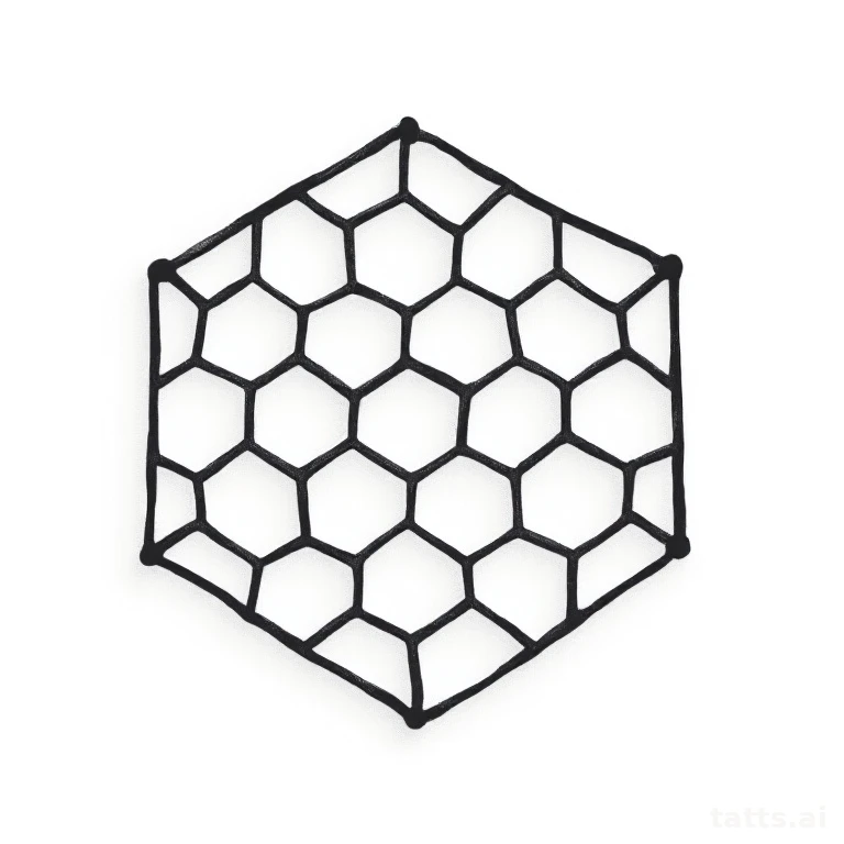 Tattoo design: geometric hexagon honeycomb pattern tattoo design, precise symmetrical linework,