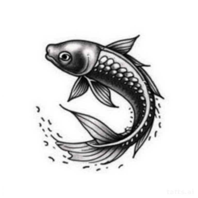 Tattoo design: Japanese black koi fish tattoo design, traditional magoi style, wave background 