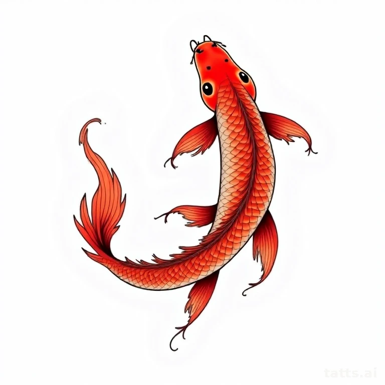 Tattoo design: Japanese koi transforming into dragon tattoo design, waterfall composition, trad
