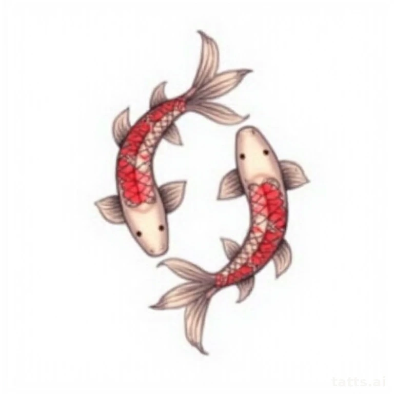 Tattoo design: Japanese koi fish swimming downstream tattoo design, calm water linework, red an