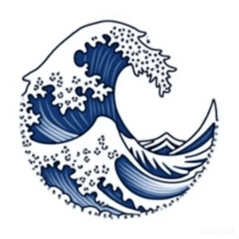 Tattoo design: Japanese wave pattern with moon tattoo design, traditional namigata style, bold 