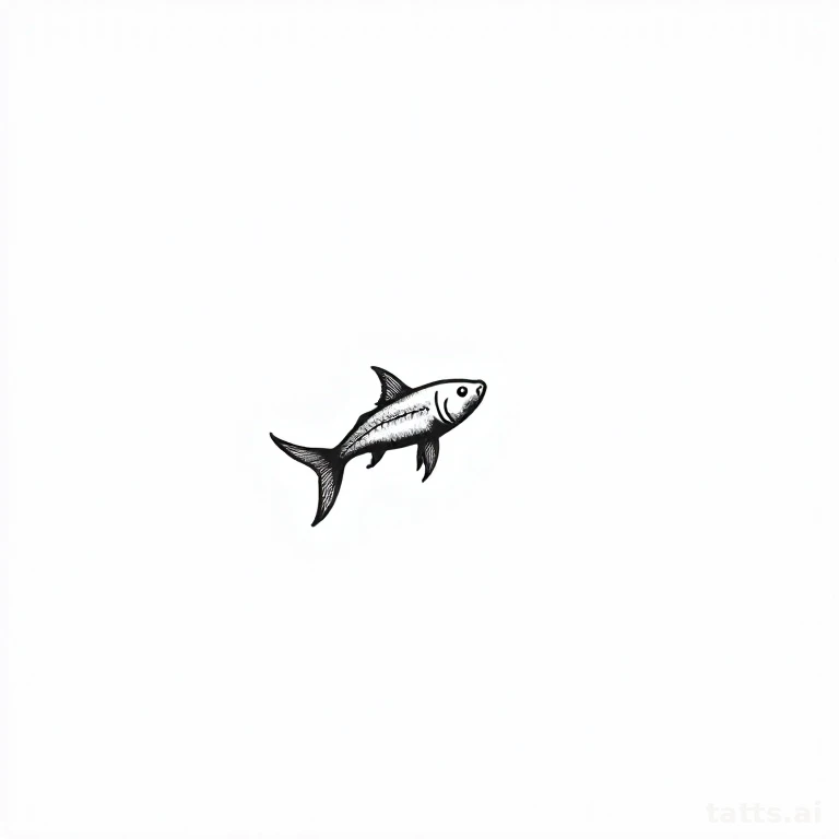 Tattoo design: Minimalist single-line koi fish outline, delicate continuous line, clean black i