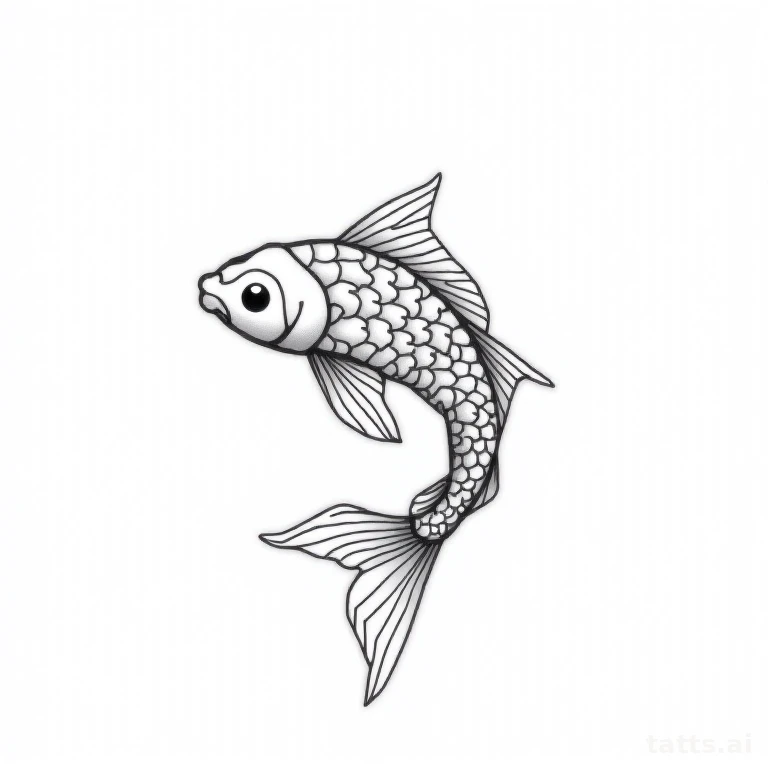 Tattoo design: Geometric koi fish built from angular faceted scales, clean minimalist black lin