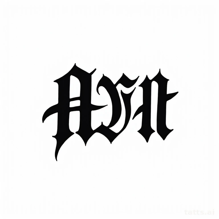 Tattoo design: bold blackletter script forearm tattoo design, gothic lettering style, thick bla