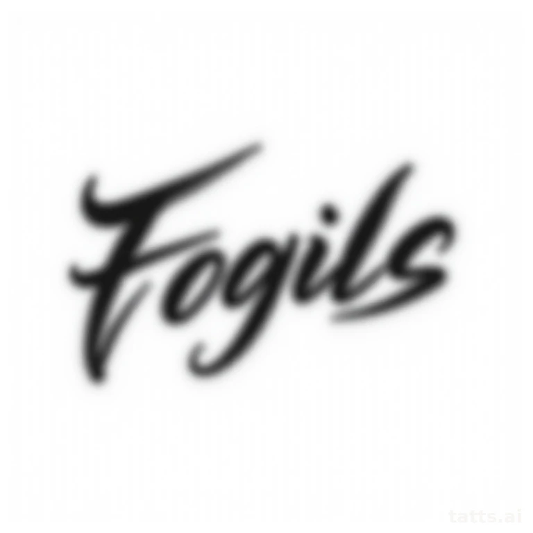Tattoo design: brush script lettering tattoo design, thick expressive strokes, single word comp