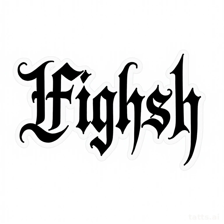Tattoo design: old english lettering tattoo design, bold gothic block letters, high contrast ou