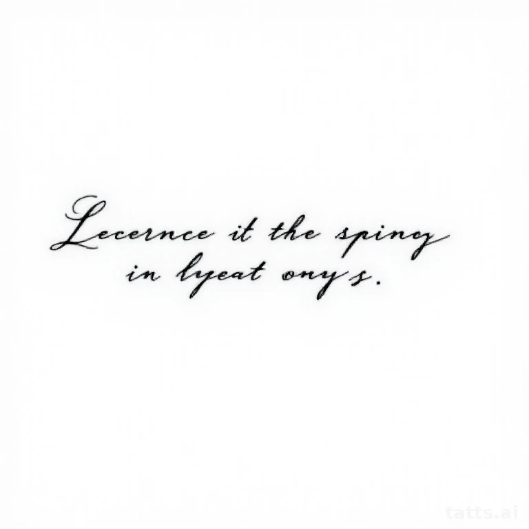 Tattoo design: fine script quote lettering tattoo design, delicate cursive linework, clean blac