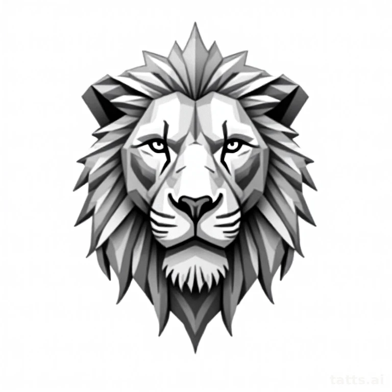 Tattoo design: geometric lion chest tattoo design, polygon facets, symmetrical sternum composit