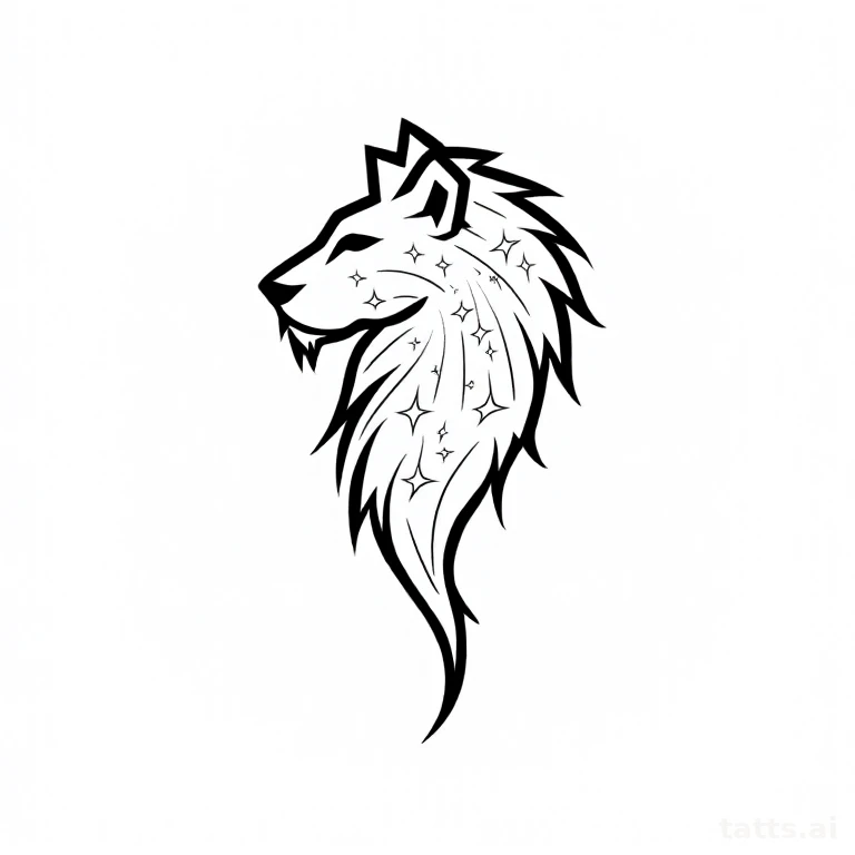 Tattoo design: Leo zodiac lion constellation design with connected star points inside lion silh