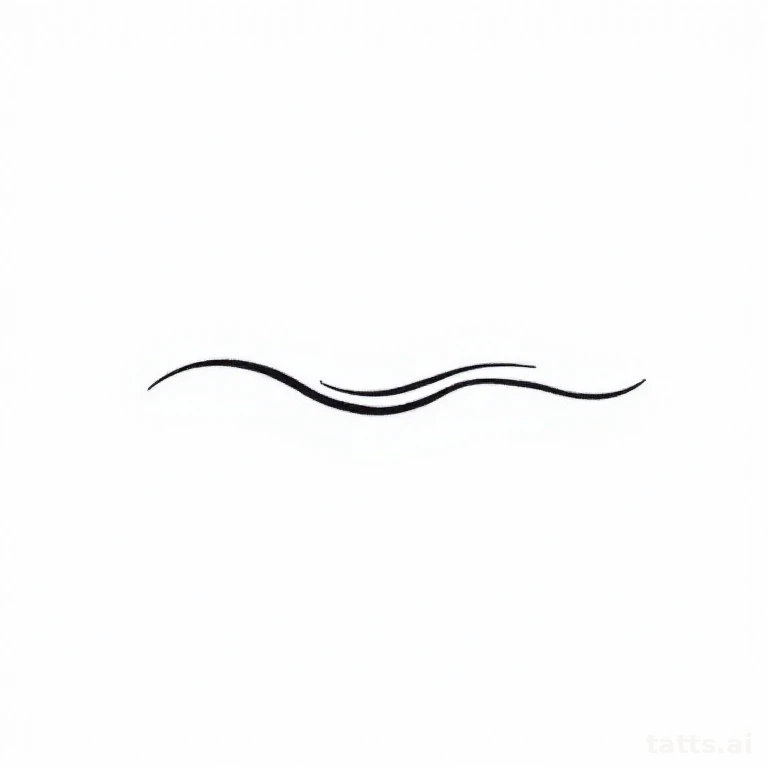 Tattoo design: single continuous line wave tattoo design, minimalist style, clean bold black li