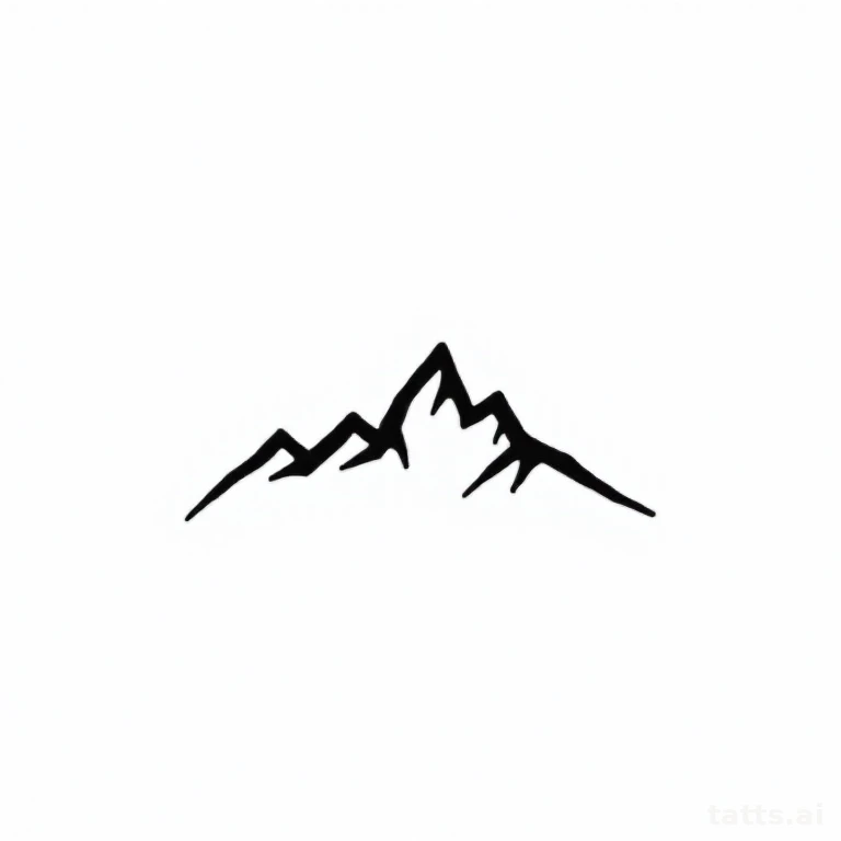 Tattoo design: tiny mountain range silhouette tattoo design, minimalist line style, bold clean 