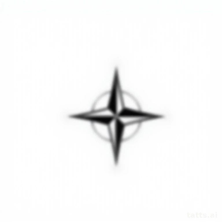 Tattoo design: simple compass rose with four cardinal lines tattoo design, minimalist geometric