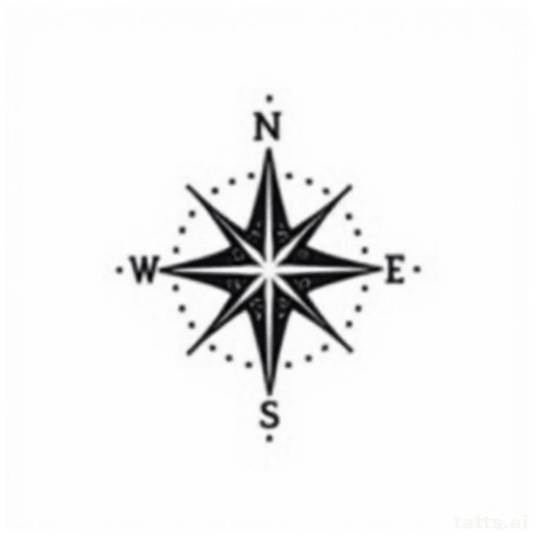 Tattoo design: compass with small tick marks at intermediate points tattoo design, minimalist g