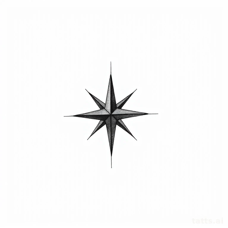 Tattoo design: small wrist-scale compass tattoo design, minimalist line style, thin clean black