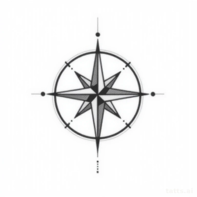 Tattoo design: compass outline with subtle dotwork shading tattoo design, minimalist and dotwor