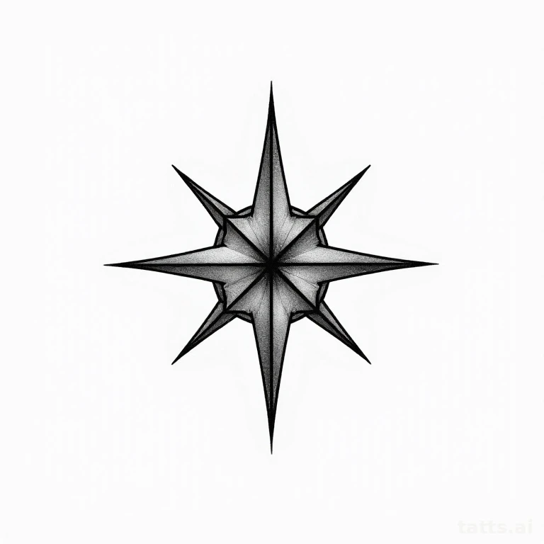 Tattoo design: large forearm scale compass rose tattoo design, minimalist geometric style, bold