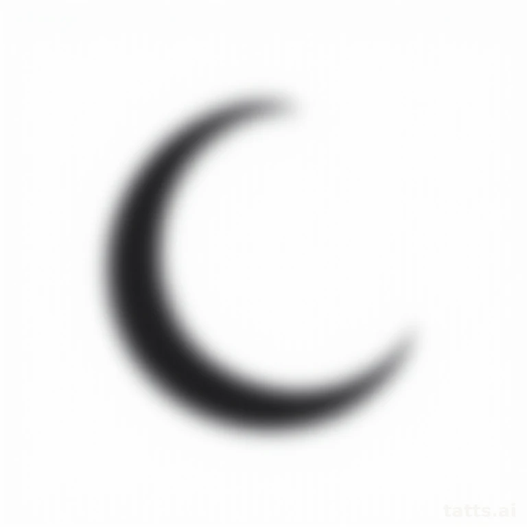 Tattoo design: minimalist crescent moon tattoo design, simple clean shape, solid black ink, iso